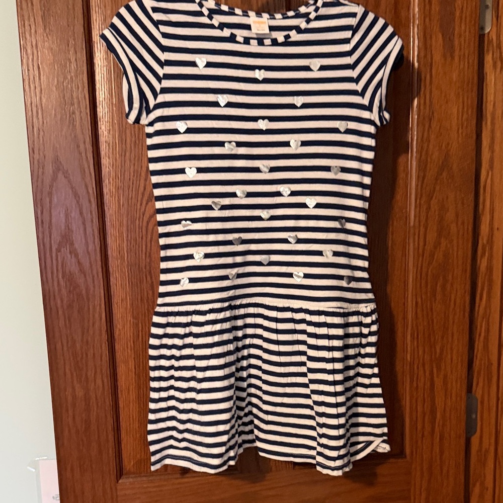Gymboree Girls Striped Dress with Hearts |navy and white | Size L (10-12)